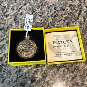 NWT Invicta Vintage Mens Pocket Watch 47mm Bronze with Motorcycle Design
